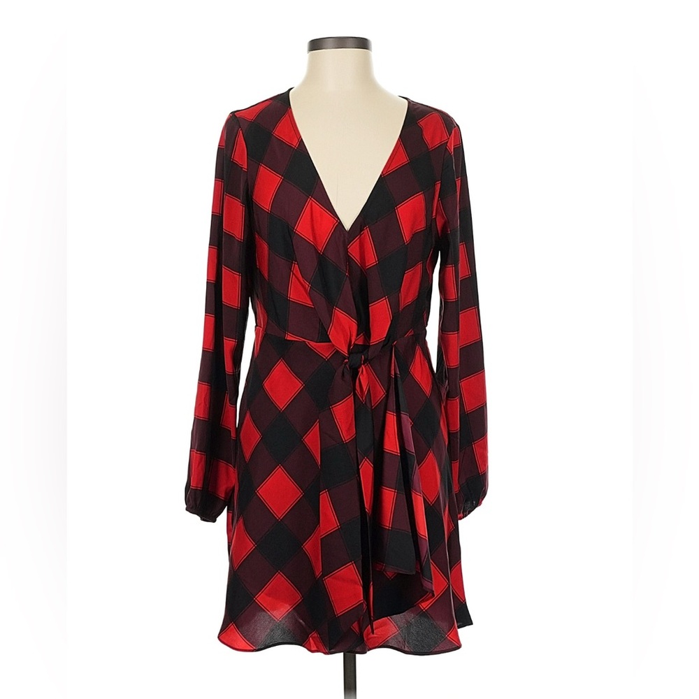 Express Red and Black Plaid Wrap Dress